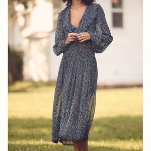 Anthropologie Blue Floral Midi Dress